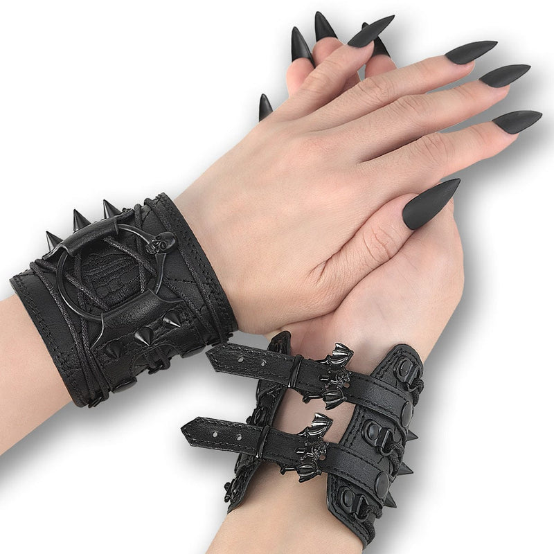 Demonia DA-406 Wrist Cuffs (Black Faux Leather) ONE SIZE