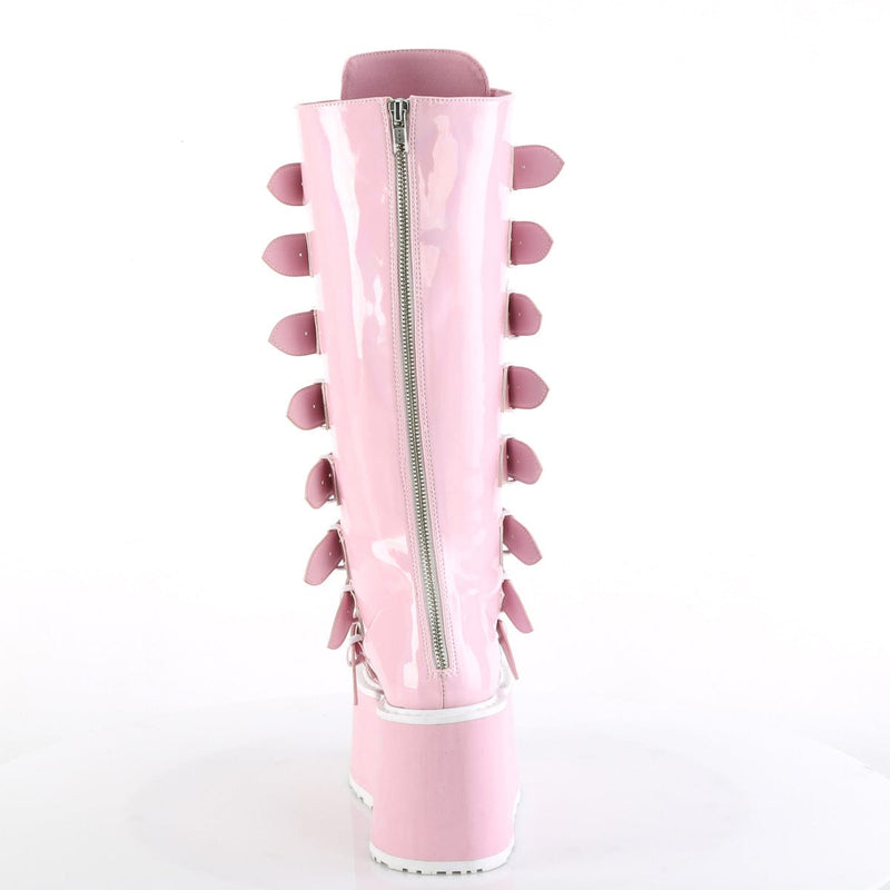 Demonia DAMNED-318 Knee High Boot (Baby Pink Holo Patent)