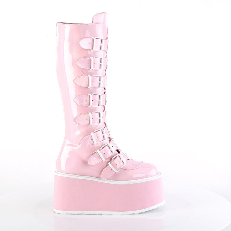 Demonia DAMNED-318 Knee High Boot (Baby Pink Holo Patent)