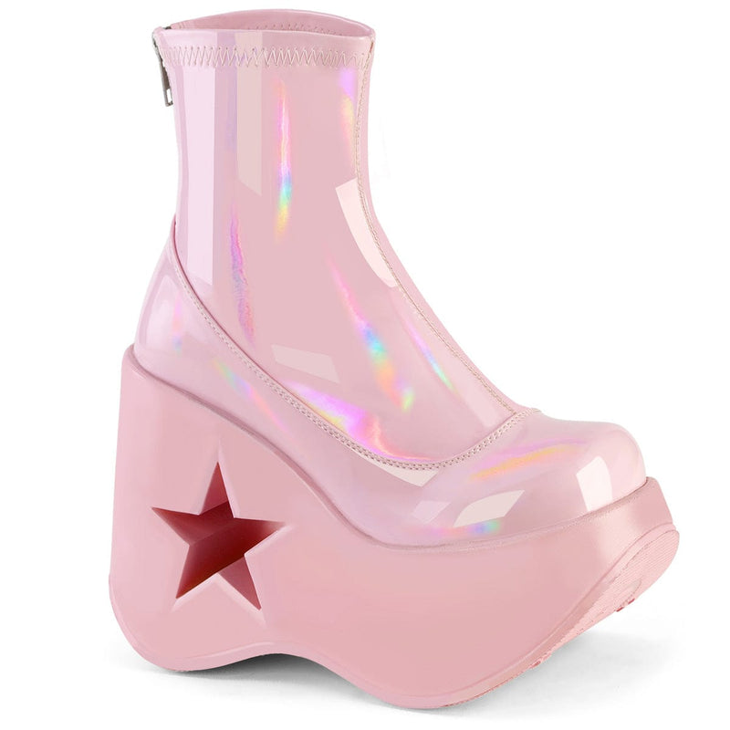 Demonia DYNAMITE-100 Ankle Boot (Baby Pink Stretch Holo)