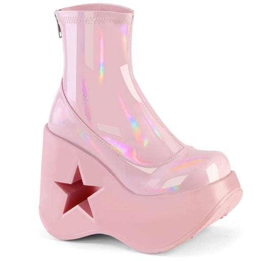 Demonia DYNAMITE-100 Ankle Boot (Baby Pink Stretch Holo)