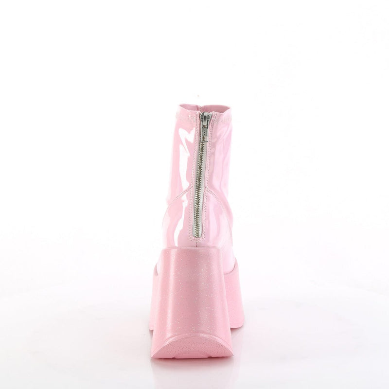 Demonia DYNAMITE-100 Ankle Boot (Baby Pink Stretch Holo)