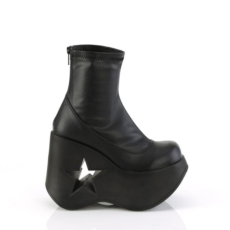 Demonia DYNAMITE-100 Ankle Boot (Black Stretch Vegan Leather)