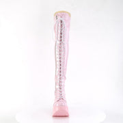 Demonia DYNAMITE-300 Thigh High Boot (Baby Pink Stretch Holo)