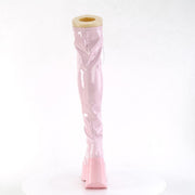 Demonia DYNAMITE-300 Thigh High Boot (Baby Pink Stretch Holo)