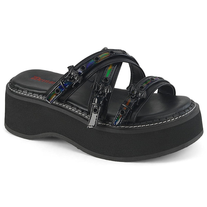 Demonia EMILY-07 Sandal (Black Vegan Leather-Holo Patent)
