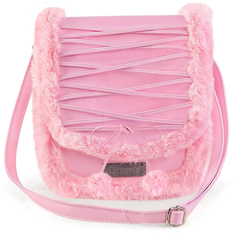 Demonia HB-663 Crossbody Bag (Baby Pink Vegan Leather-Faux Fur) ONE SIZE