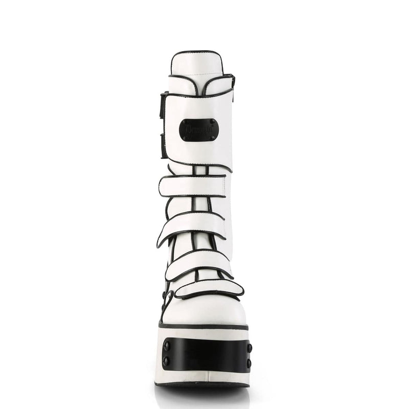 Demonia KERA-108 Mid-Calf Boot (White Vegan Leather)