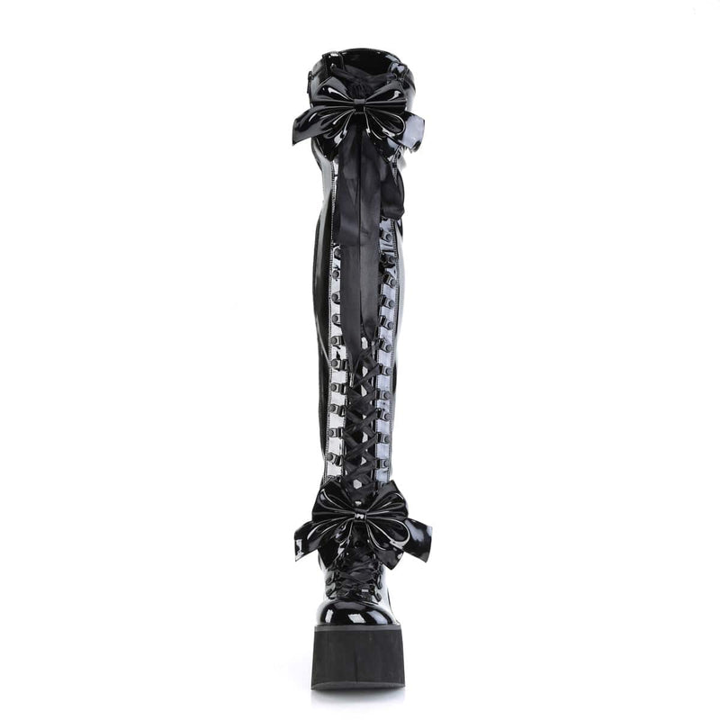 Demonia KERA-303 Thigh High Boot (Black Stretch Patent)