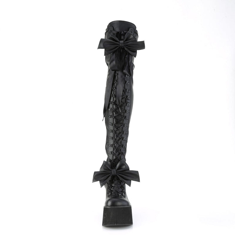 Demonia KERA-303 Thigh High Boot (Black Stretch Vegan Leather)