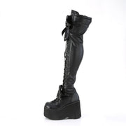 Demonia KERA-303 Thigh High Boot (Black Stretch Vegan Leather)