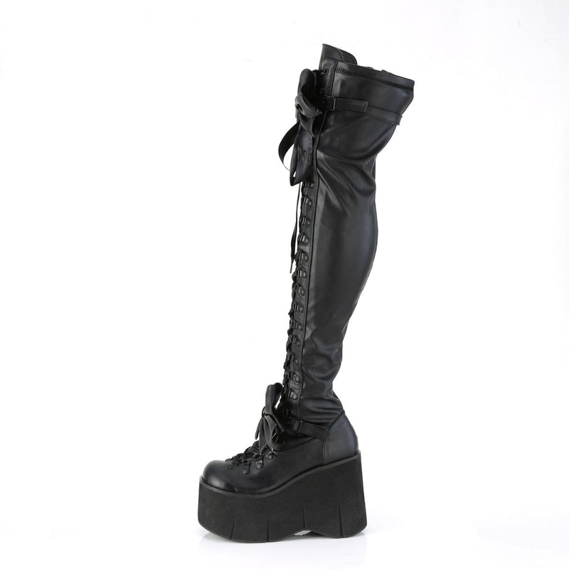 Demonia KERA-303 Thigh High Boot (Black Stretch Vegan Leather)