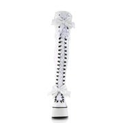 Demonia KERA-303 Thigh High Boot (White Stretch Patent)
