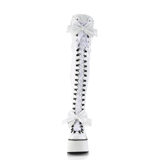 Demonia KERA-303 Thigh High Boot (White Stretch Patent)