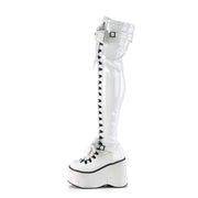 Demonia KERA-303 Thigh High Boot (White Stretch Patent)