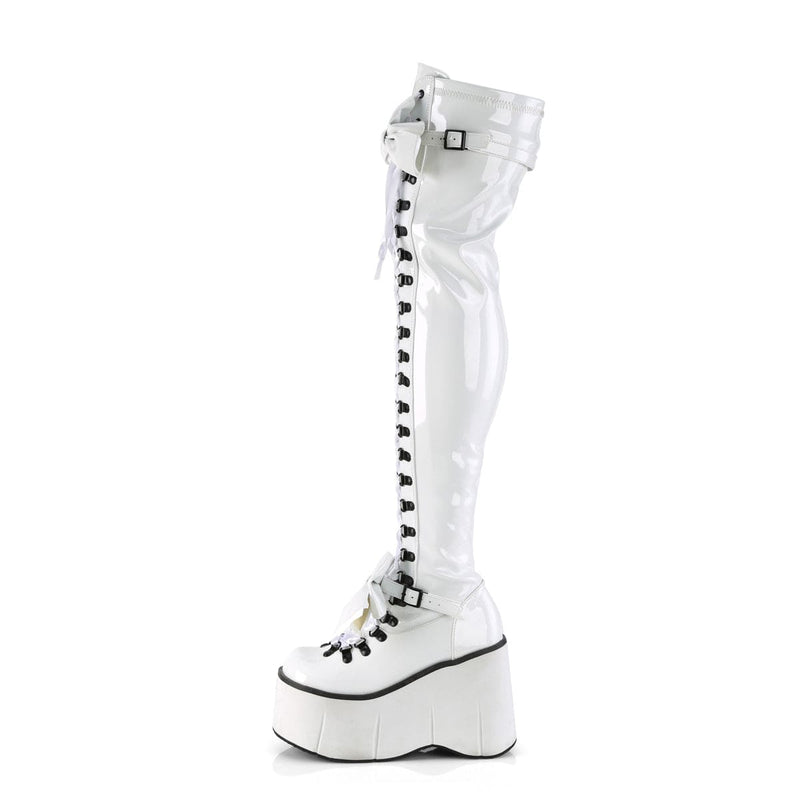 Demonia KERA-303 Thigh High Boot (White Stretch Patent)