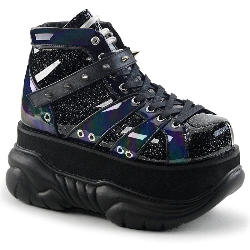 Demonia NEPTUNE-100 Ankle Boot (Black Glitter-Silver/Vegan Leather)