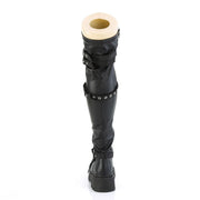 Demonia RENEGADE-320 Knee High Boot (Black Stretch Vegan Leather)
