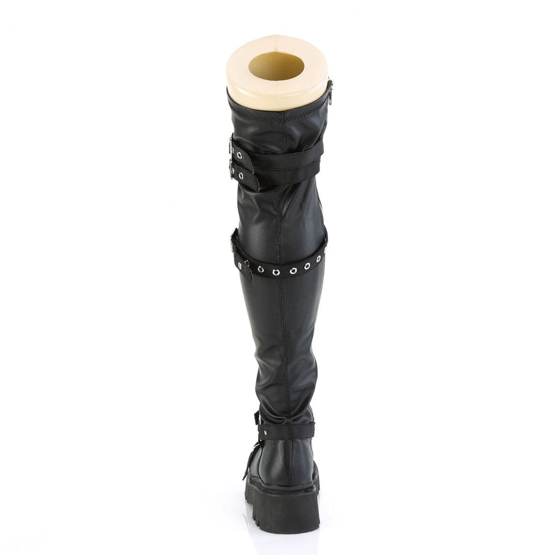 Demonia RENEGADE-320 Knee High Boot (Black Stretch Vegan Leather)