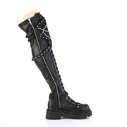 Demonia RENEGADE-320 Knee High Boot (Black Stretch Vegan Leather)