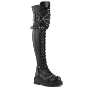 Demonia RENEGADE-320 Knee High Boot (Black Stretch Vegan Leather)