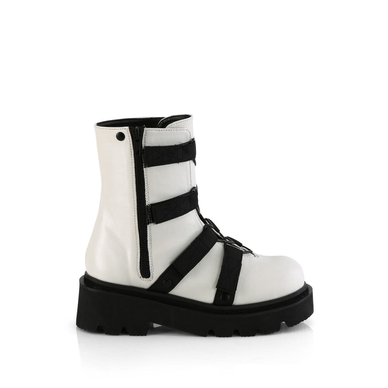 Demonia RENEGADE-50 Ankle Boot (White Vegan Leather-Nylon)