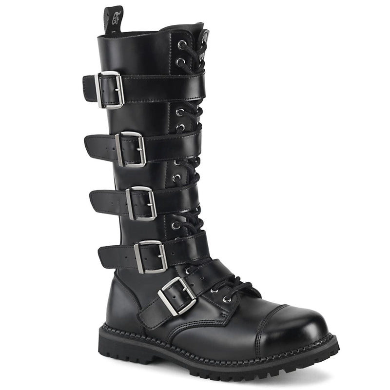 Demonia RIOT-18BK Knee High Boot (Black Leather)
