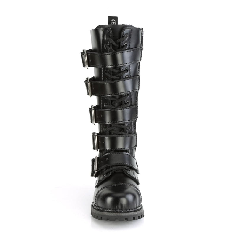 Demonia RIOT-18BK Knee High Boot (Black Leather)