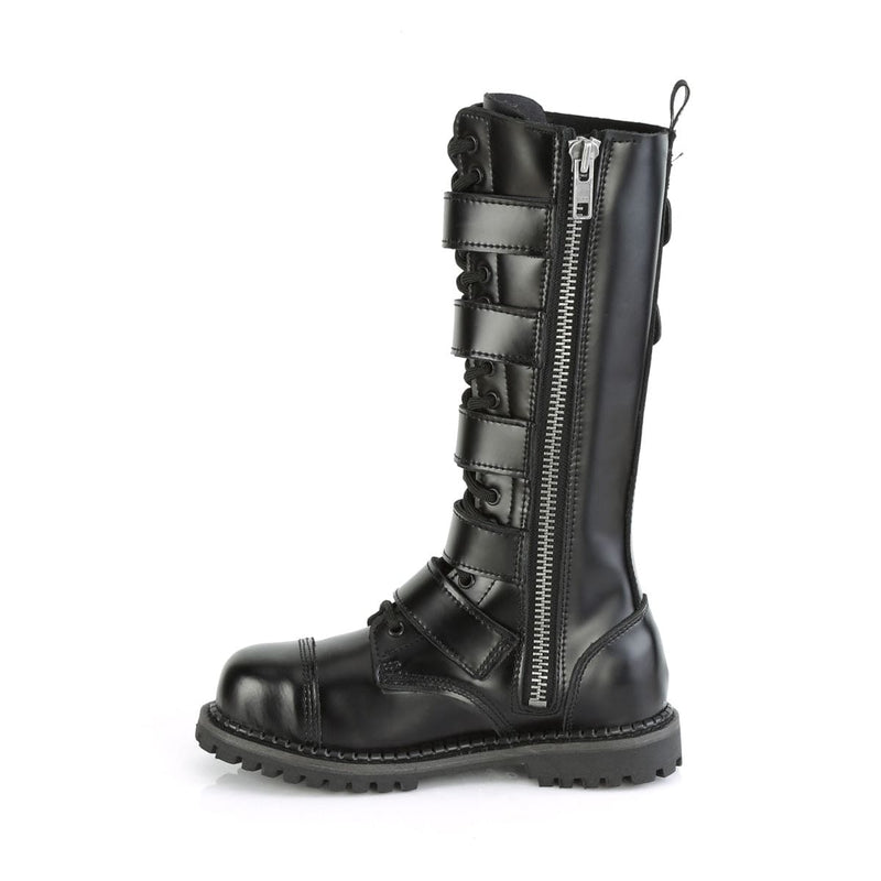 Demonia RIOT-18BK Knee High Boot (Black Leather)