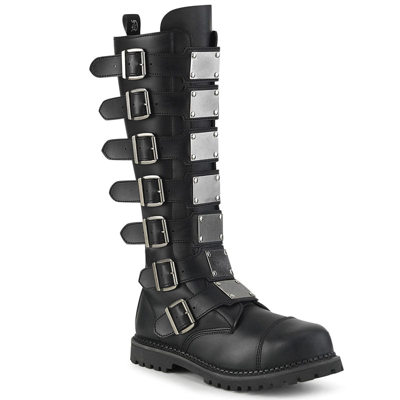 Demonia RIOT-21MP Knee High Boot (Black Vegan Leather)
