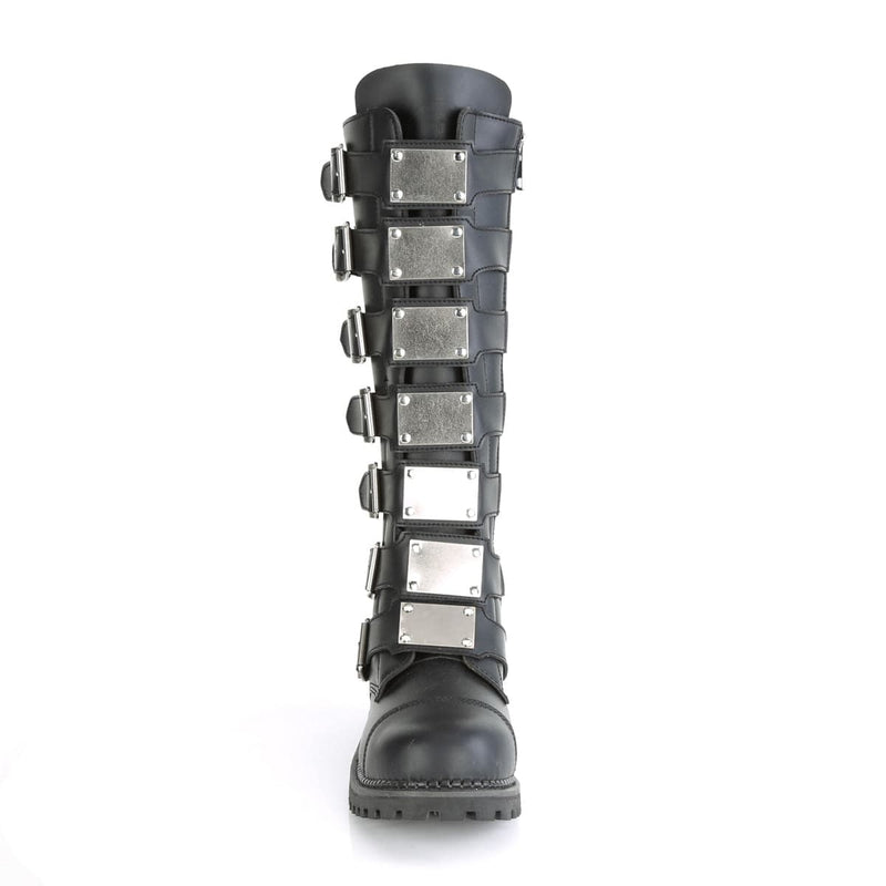 Demonia RIOT-21MP Knee High Boot (Black Vegan Leather)