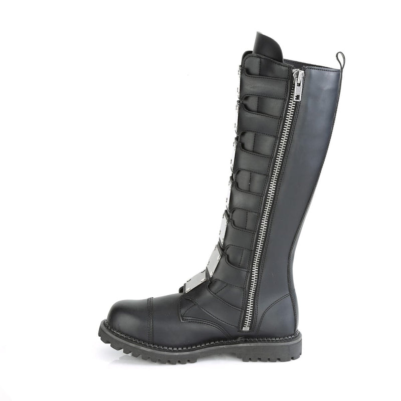 Demonia RIOT-21MP Knee High Boot (Black Vegan Leather)