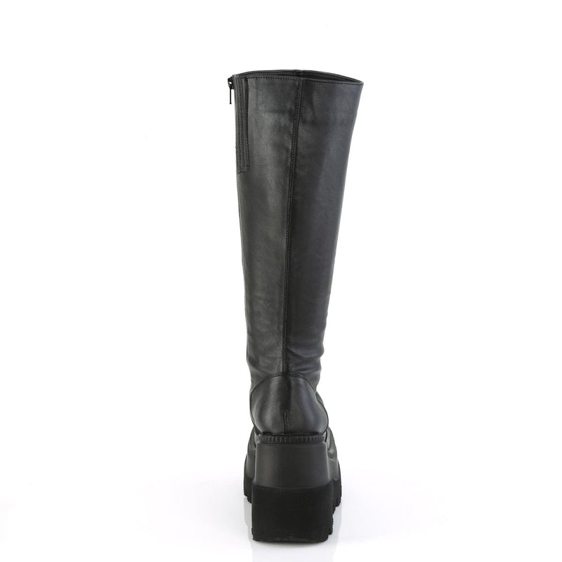 Demonia SHAKER-100WC Knee High Boot (Black Vegan Leather)