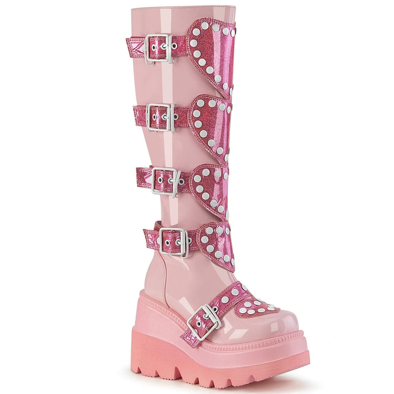 Demonia SHAKER-210 Knee High Boot (Baby Pink Patent)