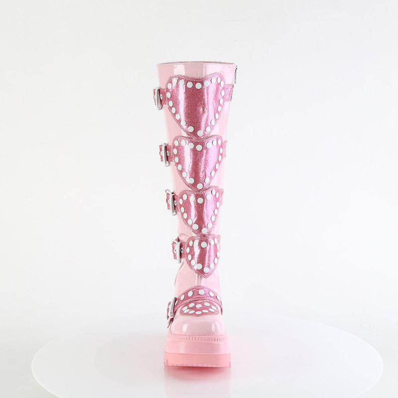 Demonia SHAKER-210 Knee High Boot (Baby Pink Patent)