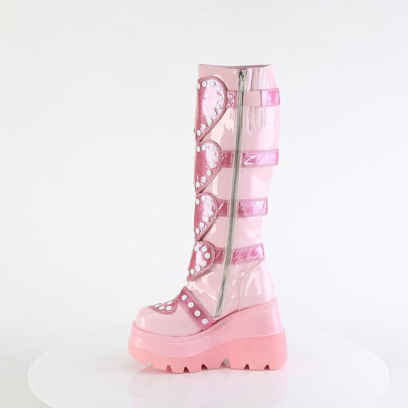 Demonia SHAKER-210 Knee High Boot (Baby Pink Patent)
