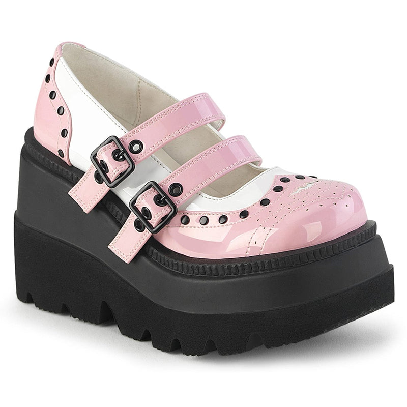 Demonia SHAKER-27 Mary Jane (Baby Pink-White Patent)
