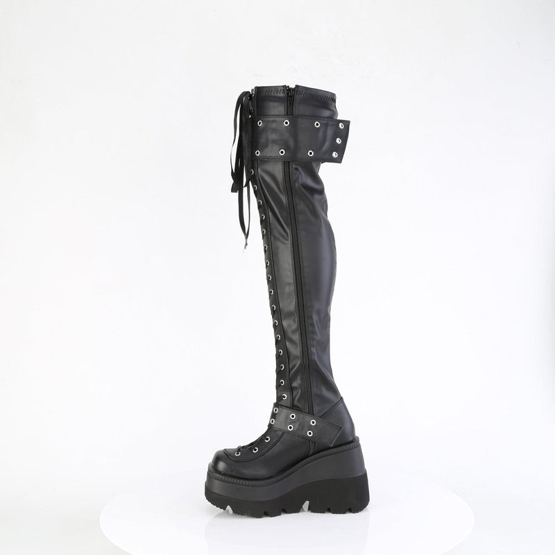 Demonia SHAKER-325 Thigh High Boot (Black Vegan Leather)