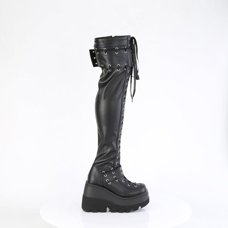 Demonia SHAKER-325 Thigh High Boot (Black Vegan Leather)