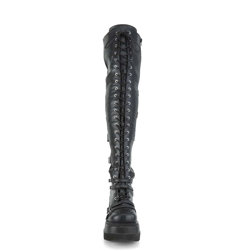Demonia SHAKER-350 Knee High Boot (Black Veagn Leather-Stretch)