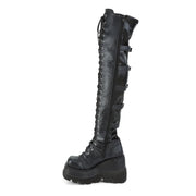 Demonia SHAKER-350 Knee High Boot (Black Veagn Leather-Stretch)