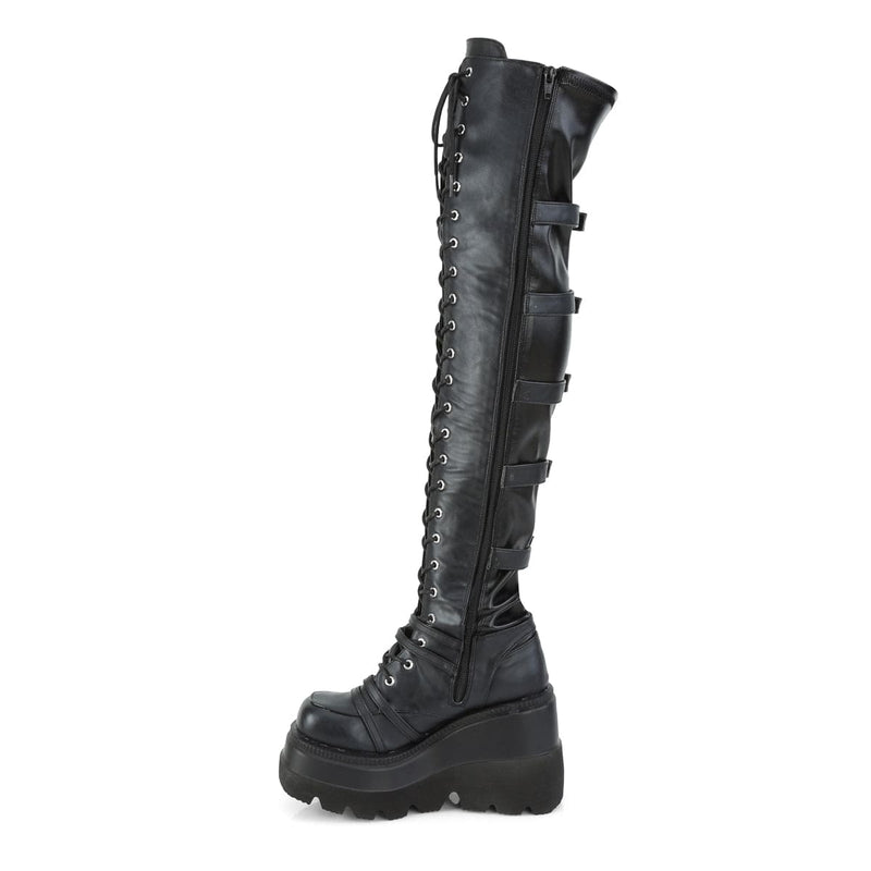 Demonia SHAKER-350 Knee High Boot (Black Veagn Leather-Stretch)