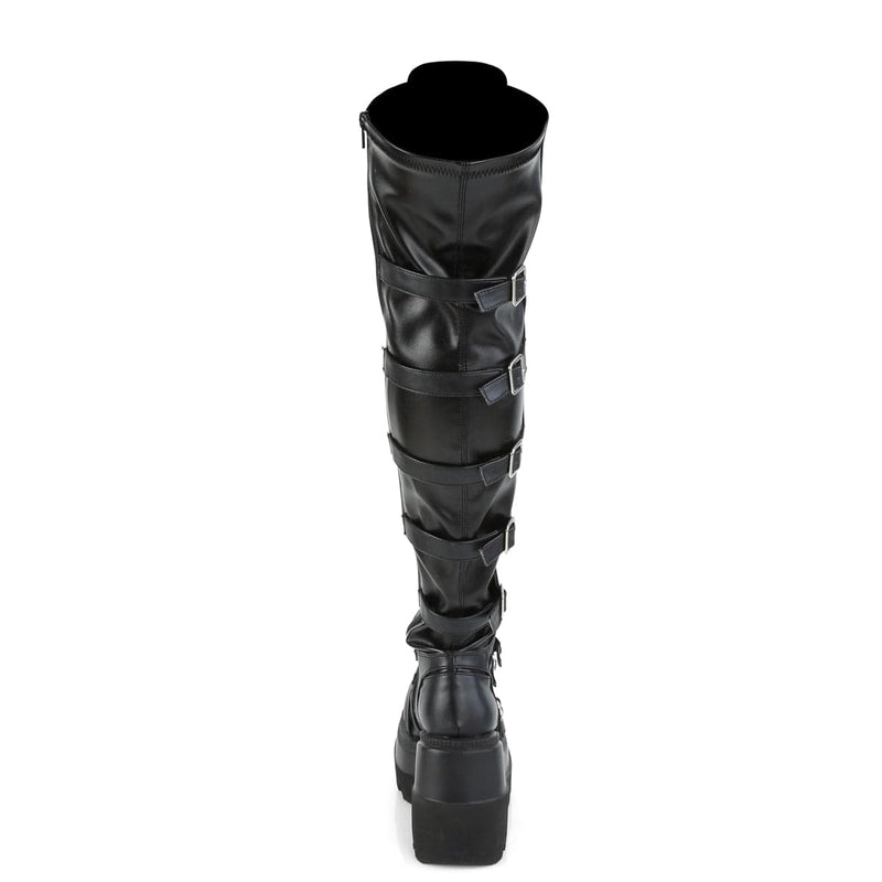 Demonia SHAKER-350 Knee High Boot (Black Veagn Leather-Stretch)