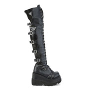 Demonia SHAKER-350 Knee High Boot (Black Veagn Leather-Stretch)