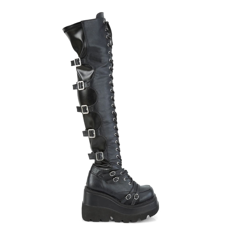 Demonia SHAKER-350 Knee High Boot (Black Veagn Leather-Stretch)