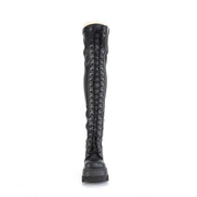 Demonia SHAKER-374 Thigh High Boot (Black Stretch Vegan Leather)