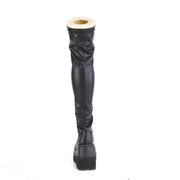Demonia SHAKER-374 Thigh High Boot (Black Stretch Vegan Leather)