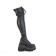 Demonia SHAKER-374 Thigh High Boot (Black Stretch Vegan Leather)