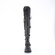 Demonia SHAKER-420 Thigh High Boot (Black Stretch Vegan Leather)