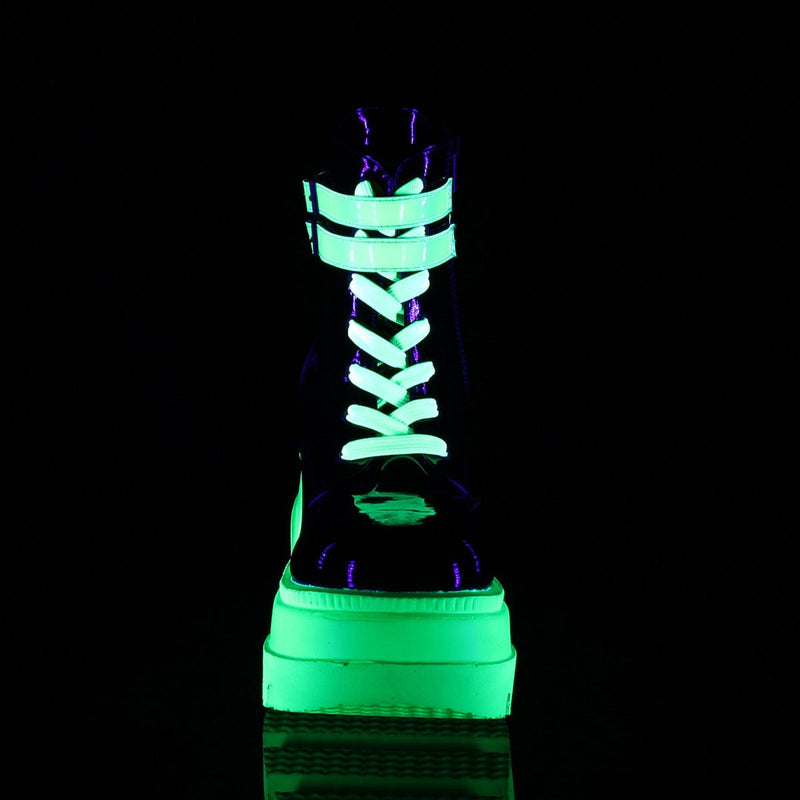 Demonia SHAKER-52 Ankle Boot (Black Patent-UV Neon Green)